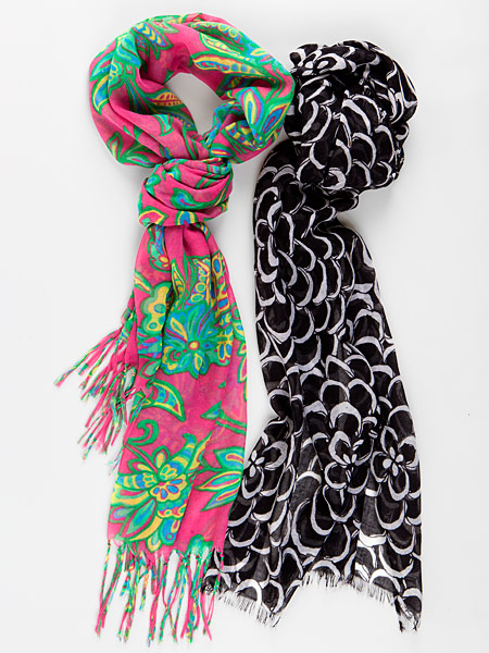 Soft and silky voile polyester printed scarves with fringe