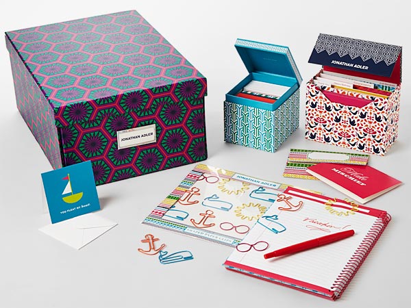 Collapsible box for office supplies; deluxe notecards; shaped paper clips and notebooks.