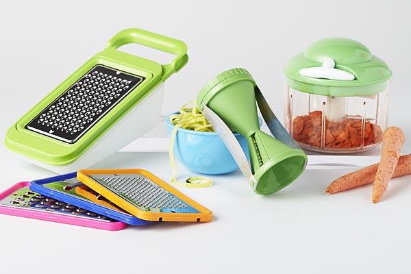 Multi-functional grater set, spiralizer and chopper pull for the culinary enthusiasts.